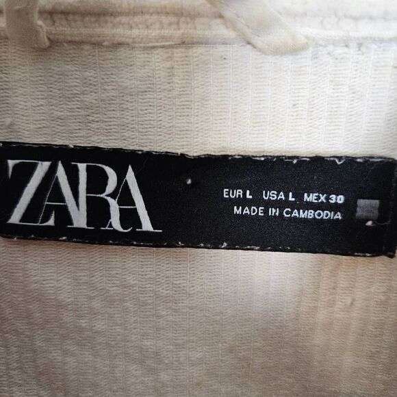 Zara Corduroy Shacket Jacket Cropped Oversized Cotton Cream Large Fringed Hem - Picture 8 of 8
